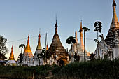 Inle Lake Myanmar. All the buildings are constructed on piles. Residents travel around by canoe, but there are also bamboo walkways and bridges over the canals, monasteries and stupas. 